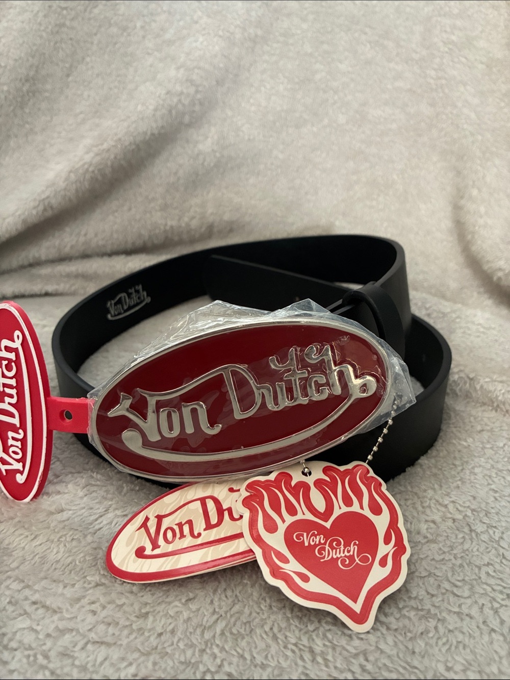 Von Dutch Black Belt with Red Oval Logo Buckler Size Small
